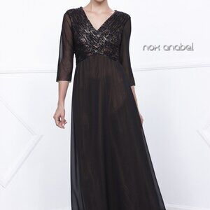 V-Neck Long Sleeve A-Line Prom Dress NX5126